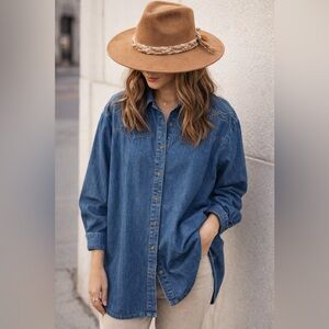 DORLENE | Vintage Classic Blue Denim Shirt with Boho Embroidery